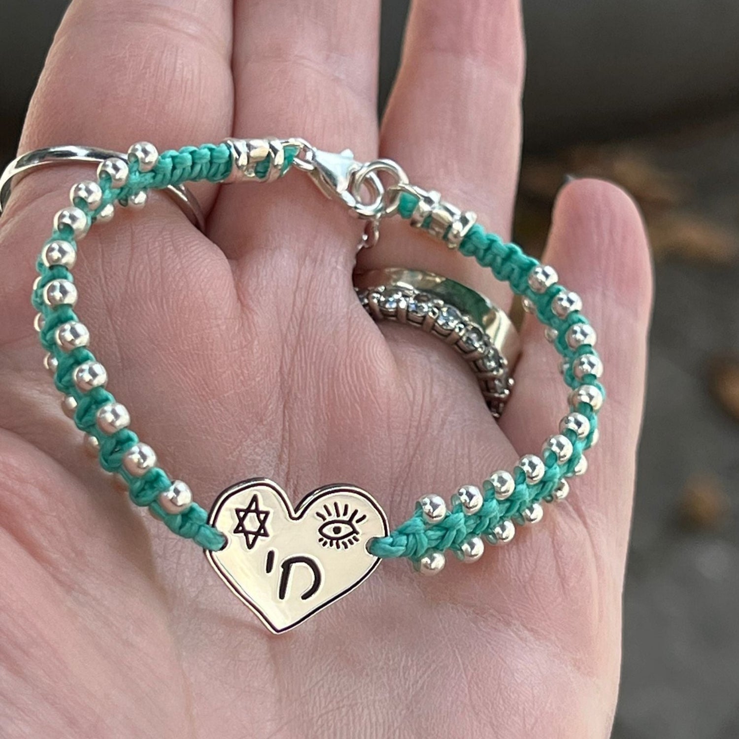 Macrame bracelet with silver beads and an Hebrew message or meaningful symbols Bluenoemi Jewelry