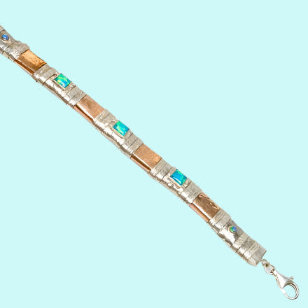 Bracelet for Woman Sterling Silver and 14 carat goldfilled set with blue opals - Bluenoemi