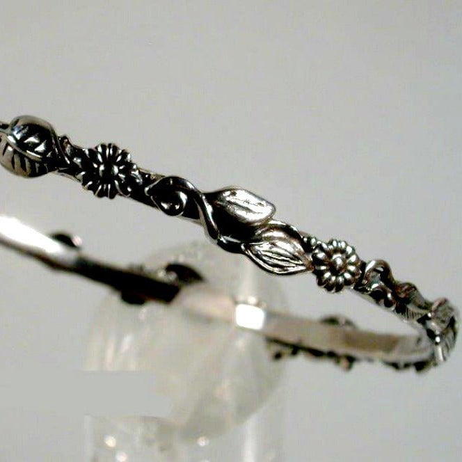 Bluenoemi Jewelry Bracelets silver Sterling Silver Bangle Floral Motif , Bracelets for Woman, Bangle Bracelets, Stacking Bangles