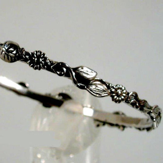 Bluenoemi Jewelry Bracelets silver Sterling Silver Bangle Floral Motif , Bracelets for Woman, Bangle Bracelets, Stacking Bangles