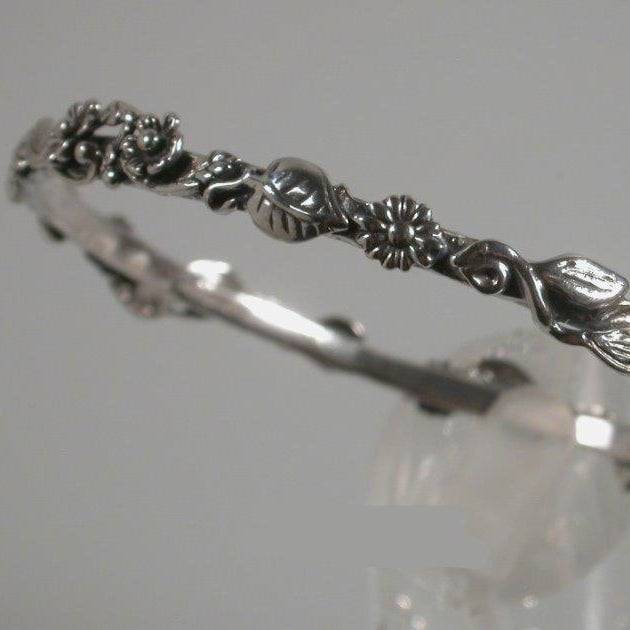 Bluenoemi Jewelry Bracelets silver Sterling Silver Bangle Floral Motif , Bracelets for Woman, Bangle Bracelets, Stacking Bangles
