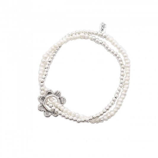 Bluenoemi Jewelry Bracelets silver Sterling Silver Flower Pearls Bracelet - Blooms of Elegance