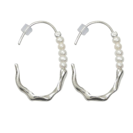 Bluenoemi Jewelry Earrings Pearls Sterling Silver Half Hoop Earrings with white pearls
