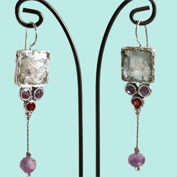 Roman Glass Earrings - decorated with gemstones