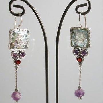 Roman Glass Earrings - decorated with gemstones