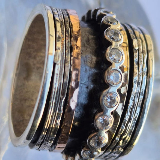 Bluenoemi Jewelry Jewelry Spinner ring Fidget ring Silver Gold and zircons