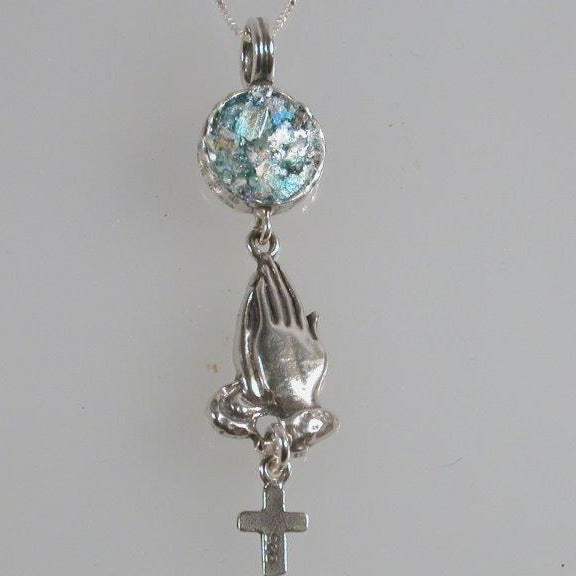 Bluenoemi Jewelry Necklaces 45cm / silver Sterling Silver cross from the Holy Land with authentic roman glass
