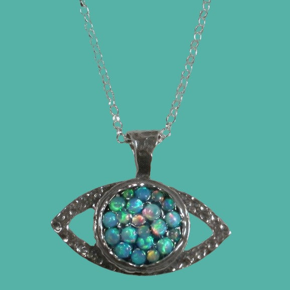 Evil eye blue opals necklace