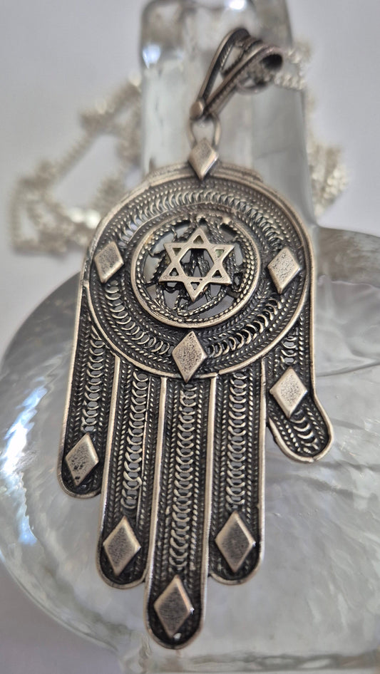 Bluenoemi Jewelry Necklaces Silver Hamsa pendant sterling silver 925 ethnic jewelry Star of David chain length 50 cm