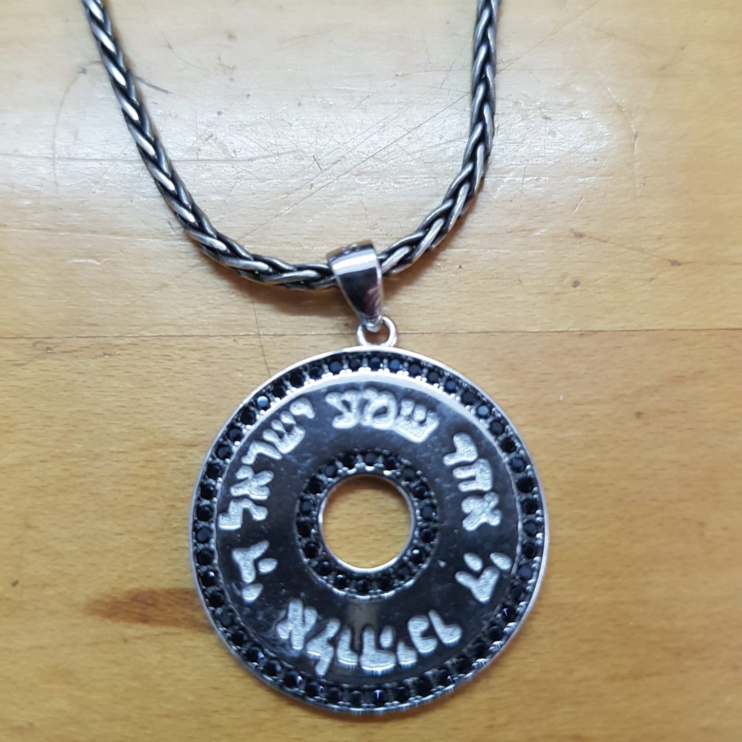 Bluenoemi Jewelry Necklaces Silver necklace Shma Israel pendant set zircons Symbol of Faith and Identity