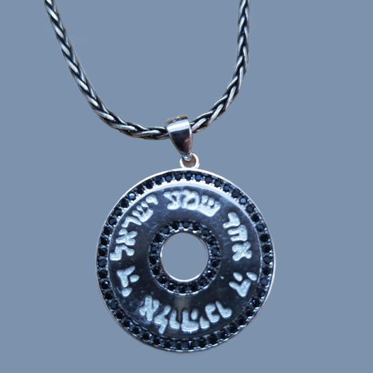 Bluenoemi Jewelry Necklaces Silver necklace Shma Israel pendant Symbol of Faith and Identity