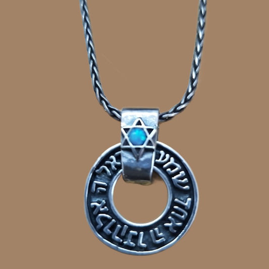 Bluenoemi Jewelry Necklaces Silver necklace Shma Israel with Star of David pendant set blue opal. Symbol of Faith and Identity.