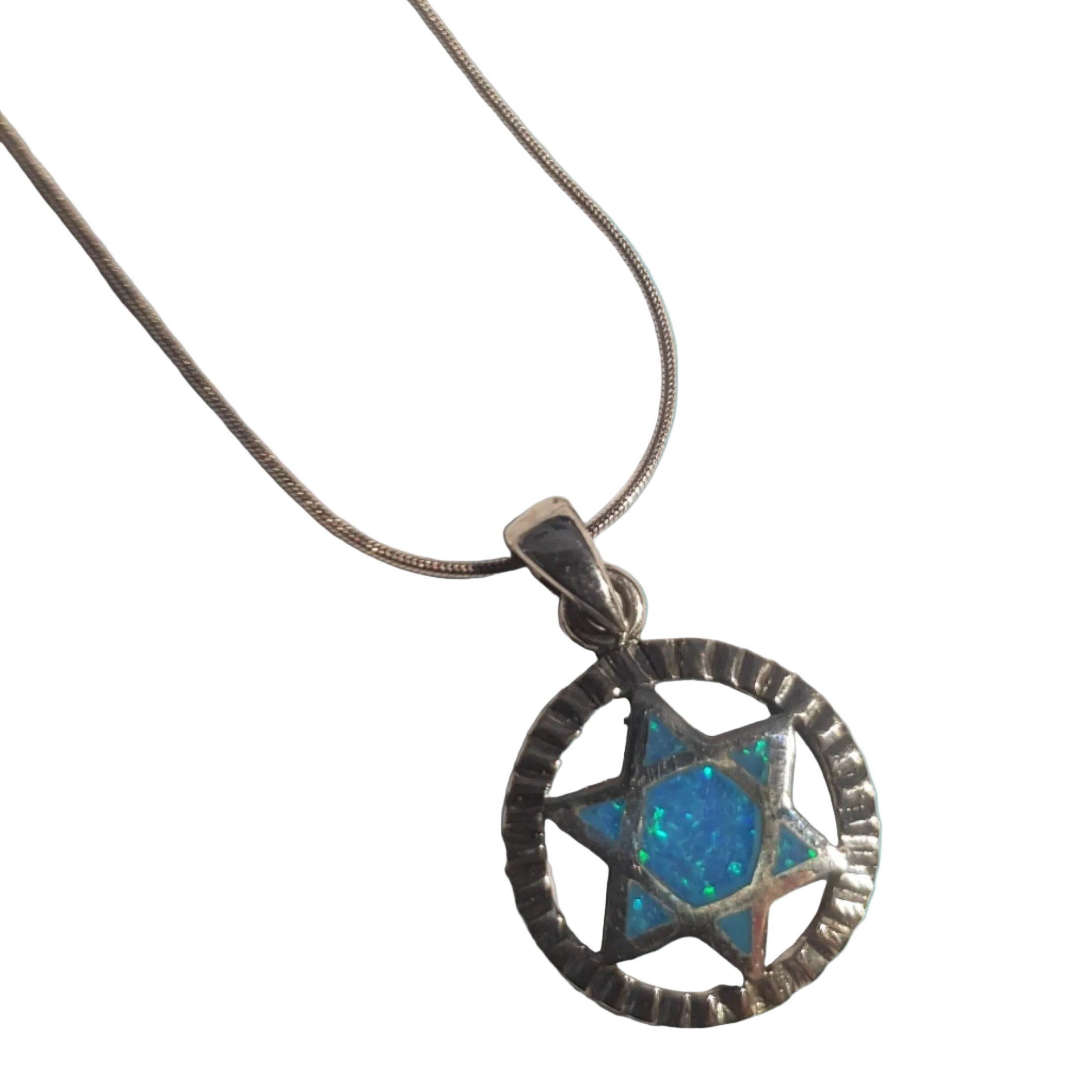 Blue Opal Star of David Necklace for women, sterling silver with blue lab opals