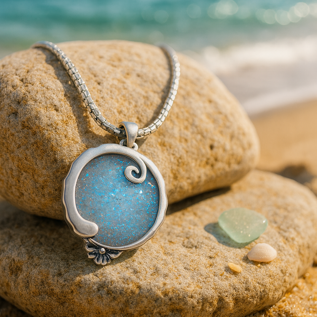 Roman glass jewelry pendant, sterling silver necklace, ancient glass set in silver
