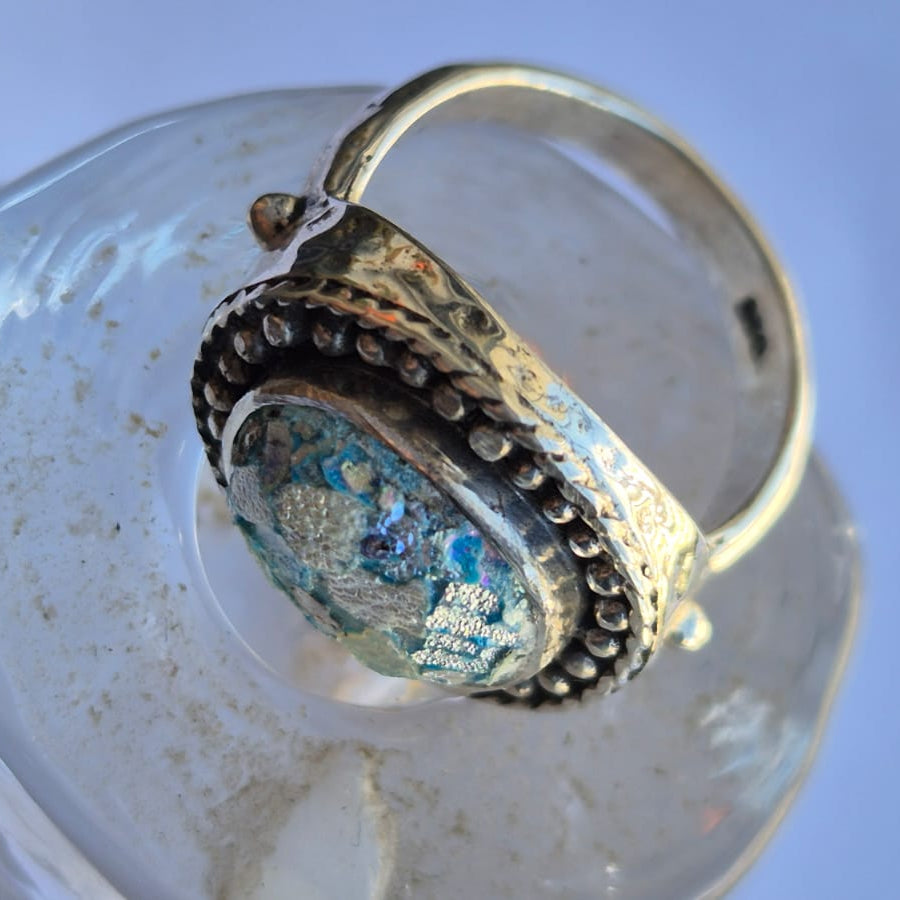 Bluenoemi Jewelry Ring for Woman silver  set Roman Glass