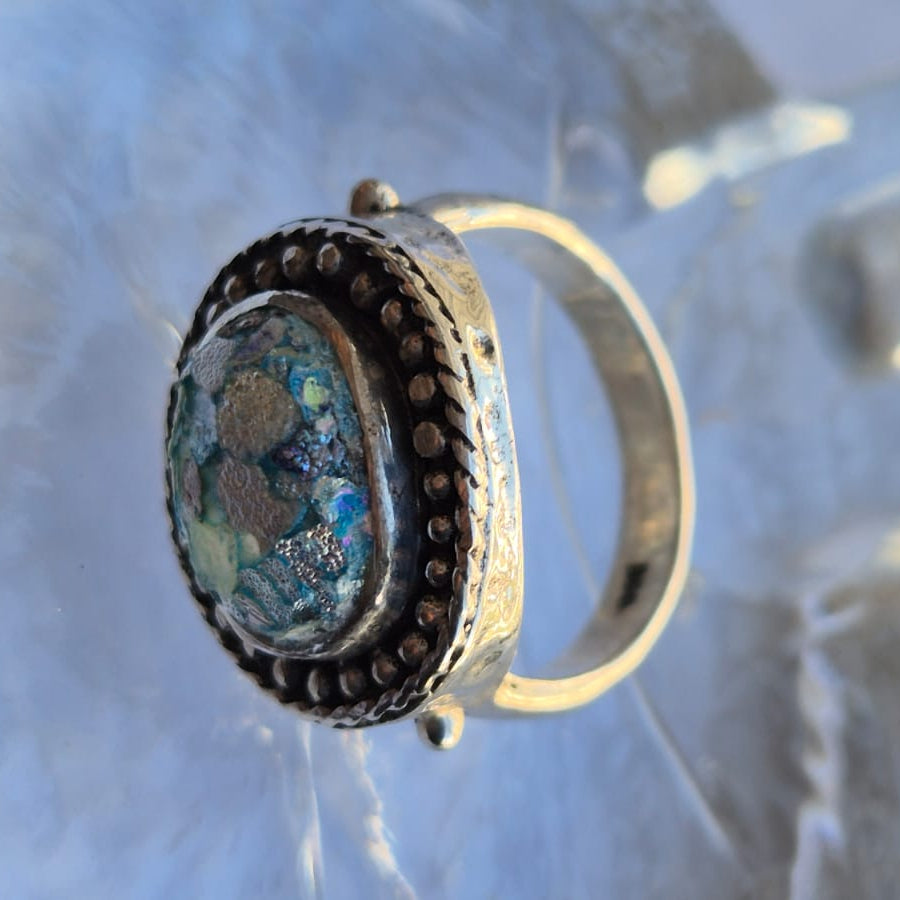 Bluenoemi Jewelry Ring for Woman silver  set Roman Glass