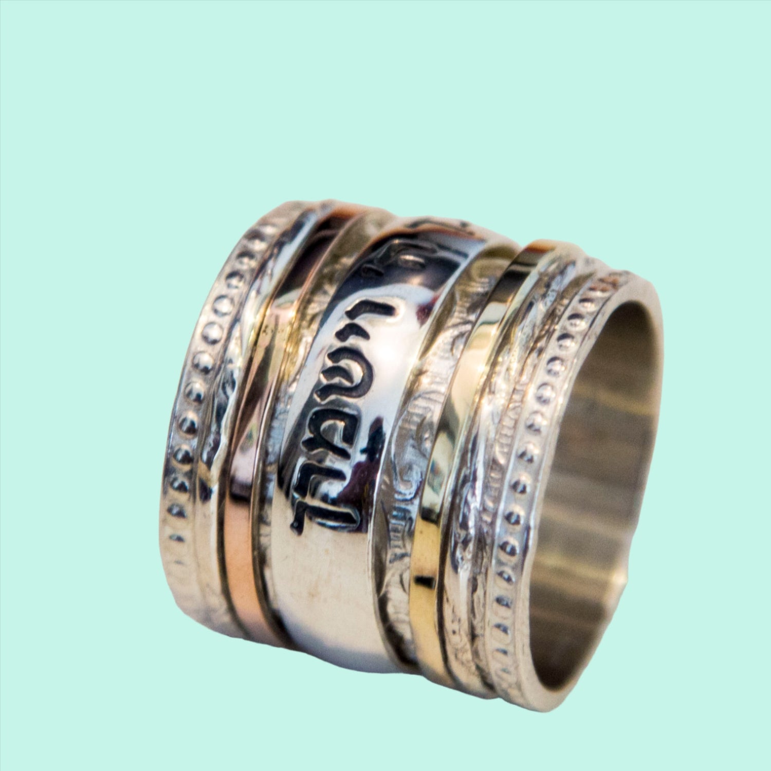 Bluenoemi Jewelry Rings Bluenoemi Spinner ring Hebrew engraved Silver and Gold Ring