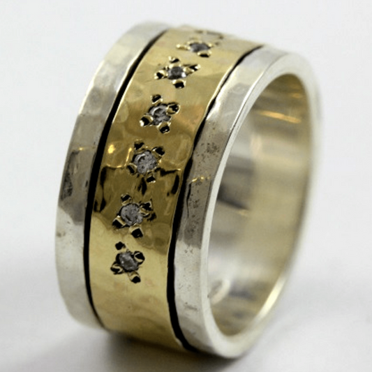 Bluenoemi Jewelry Rings Israeli Designer Jewelry Spinner ring for woman. Set cz zircons.