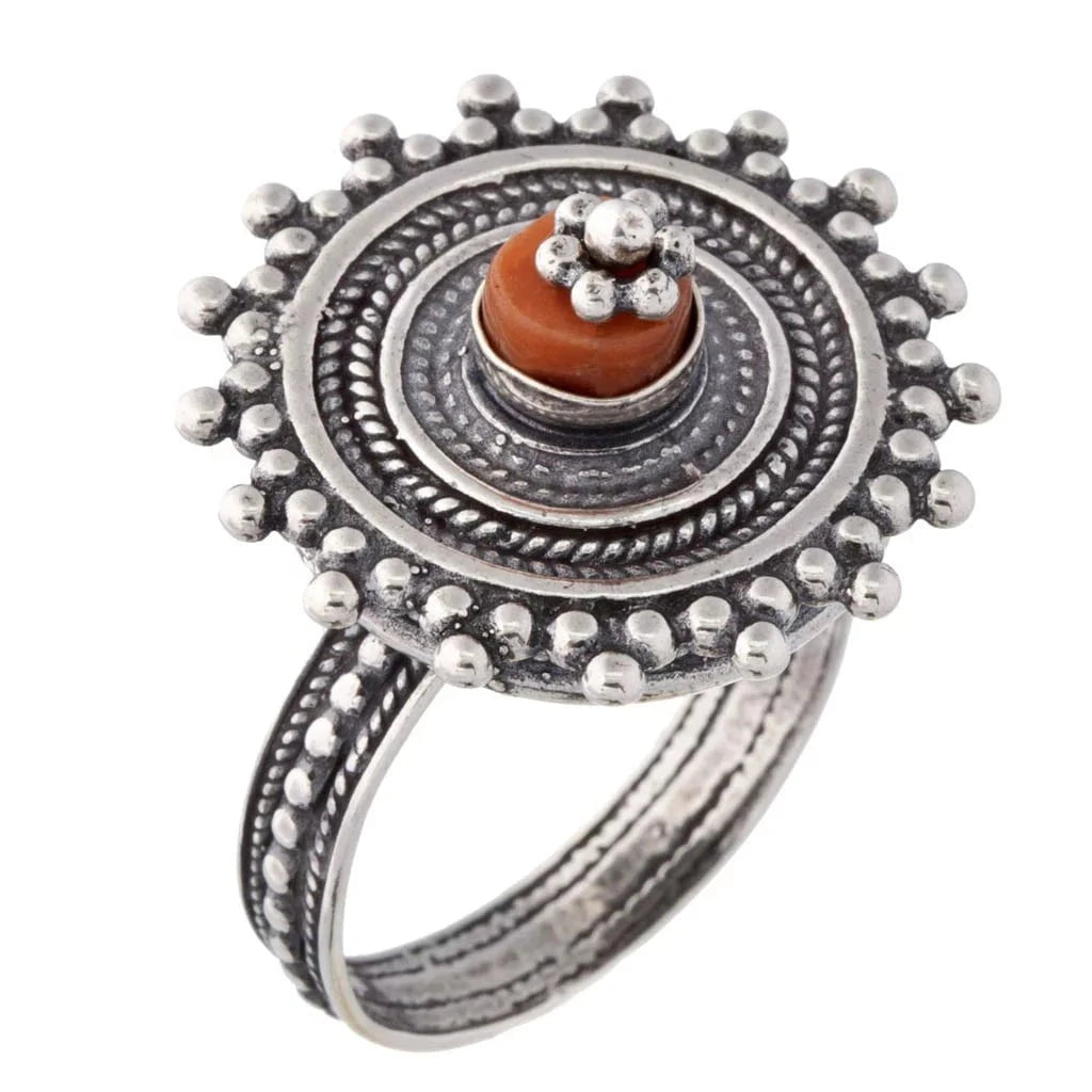 Bluenoemi Jewelry Rings Sterling silver ring  Israeli designer bohemian ring set Blue Opal or red Coral