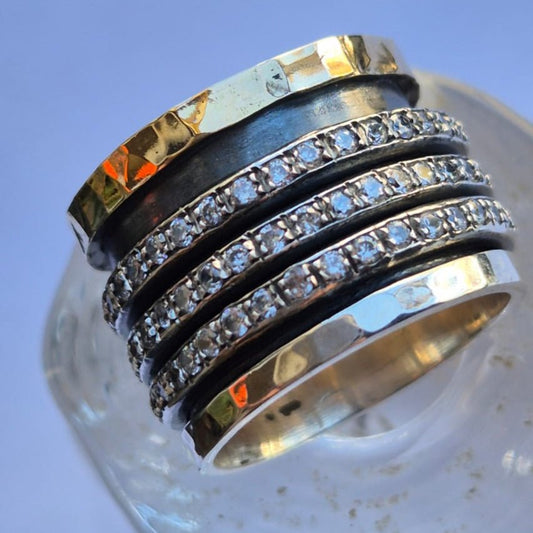 Bluenoemi Jewelry Spinner ring for Woman / Man Silver and Gold set cz Zircons
