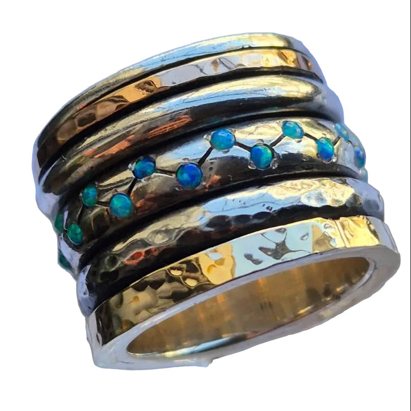 Blue Opal Spinner Ring for women – sterling silver and gold