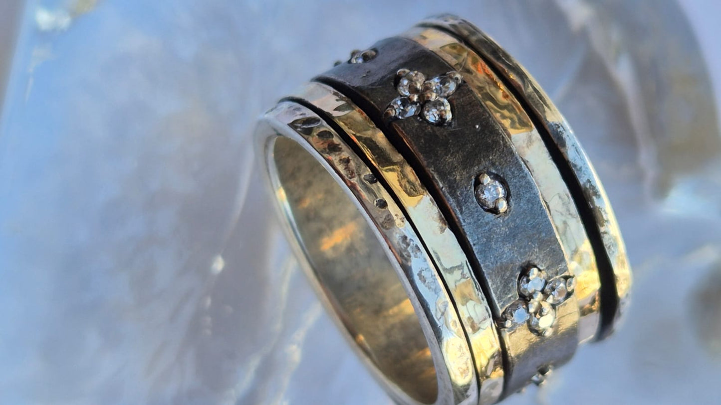 Bluenoemi Jewelry Spinner ring for Woman  silver and gold set cz Zircons