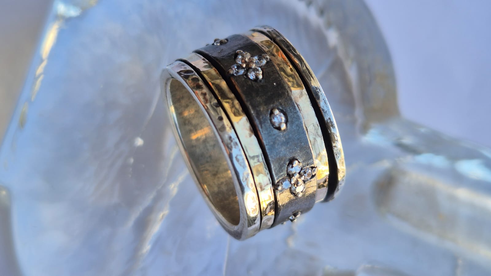 Bluenoemi Jewelry Spinner ring for Woman  silver and gold set cz Zircons