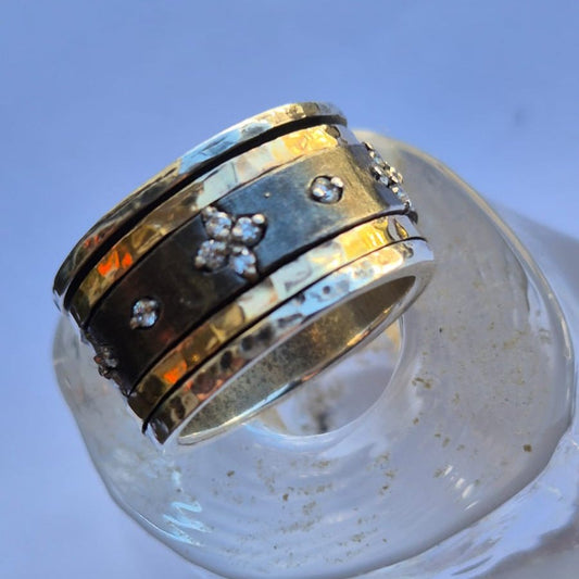 Bluenoemi Jewelry Spinner ring for Woman  silver and gold set cz Zircons
