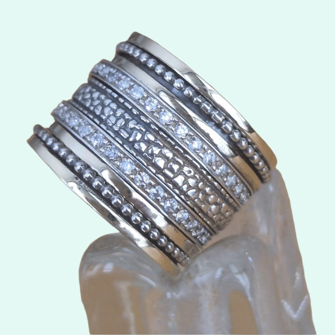 Bluenoemi Jewelry Spinner ring silver and gold set cz zircons