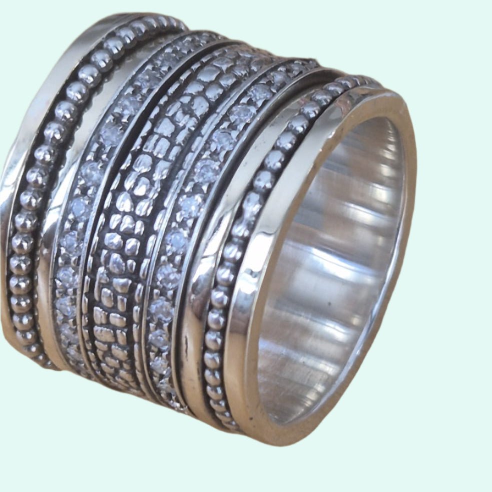 Bluenoemi Jewelry Spinner ring silver and gold set cz zircons