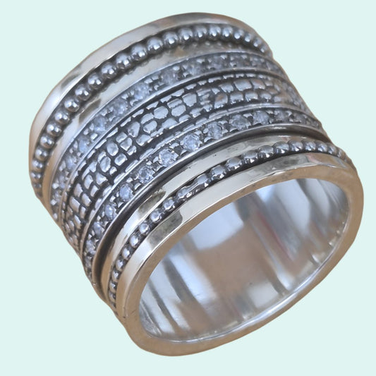 Bluenoemi Jewelry Spinner ring silver and gold set cz zircons