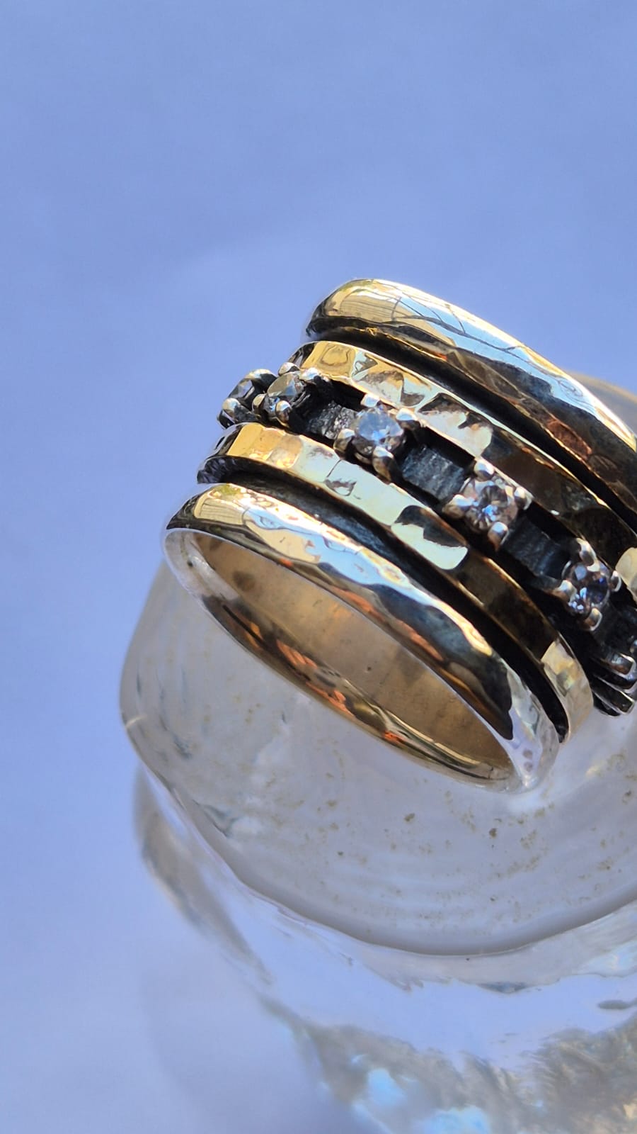 Bluenoemi Jewelry Spinner ring silver and gold set cz Zircons
