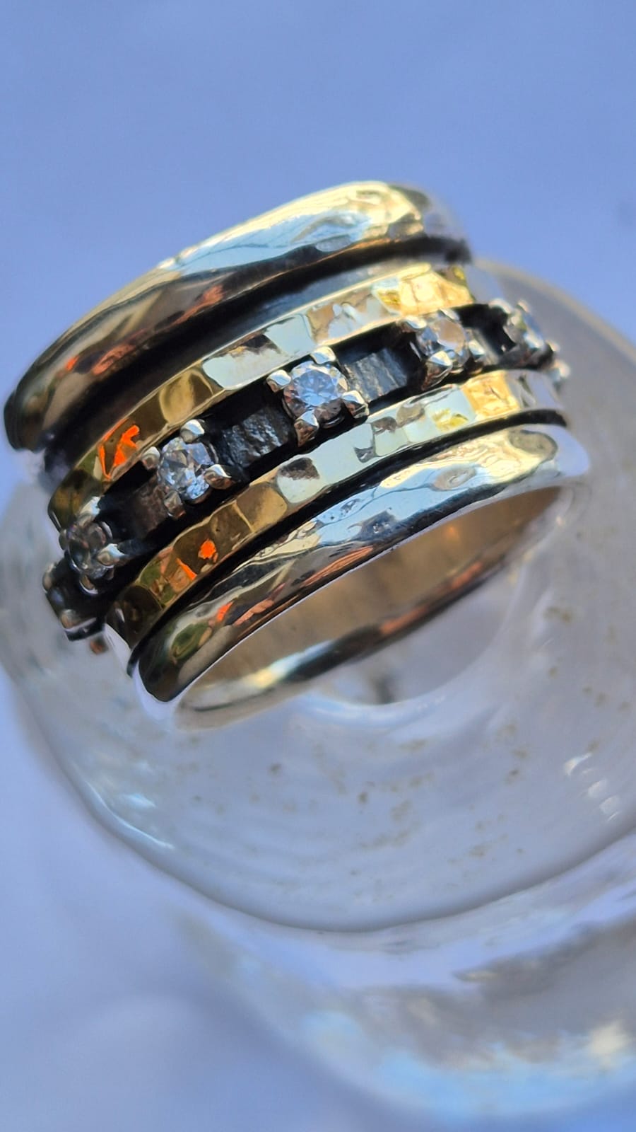 Bluenoemi Jewelry Spinner ring silver and gold set cz Zircons