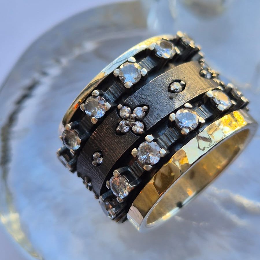 Bluenoemi Jewelry Spinner ring silver and gold set cz Zircons
