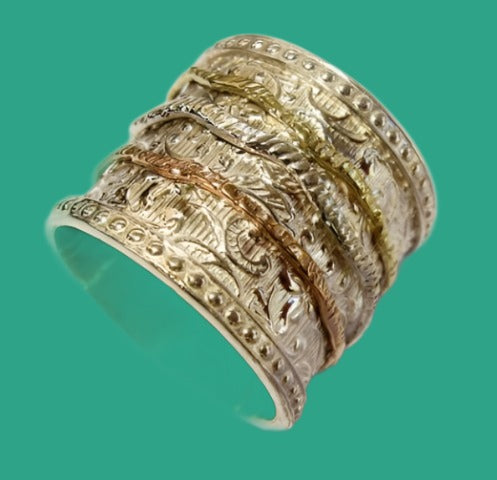 Bluenoemi Jewelry Spinner Rings Fidget ring womens floral Spinner Ring. Sterling Silver and Gold. Israeli Meditation rings.