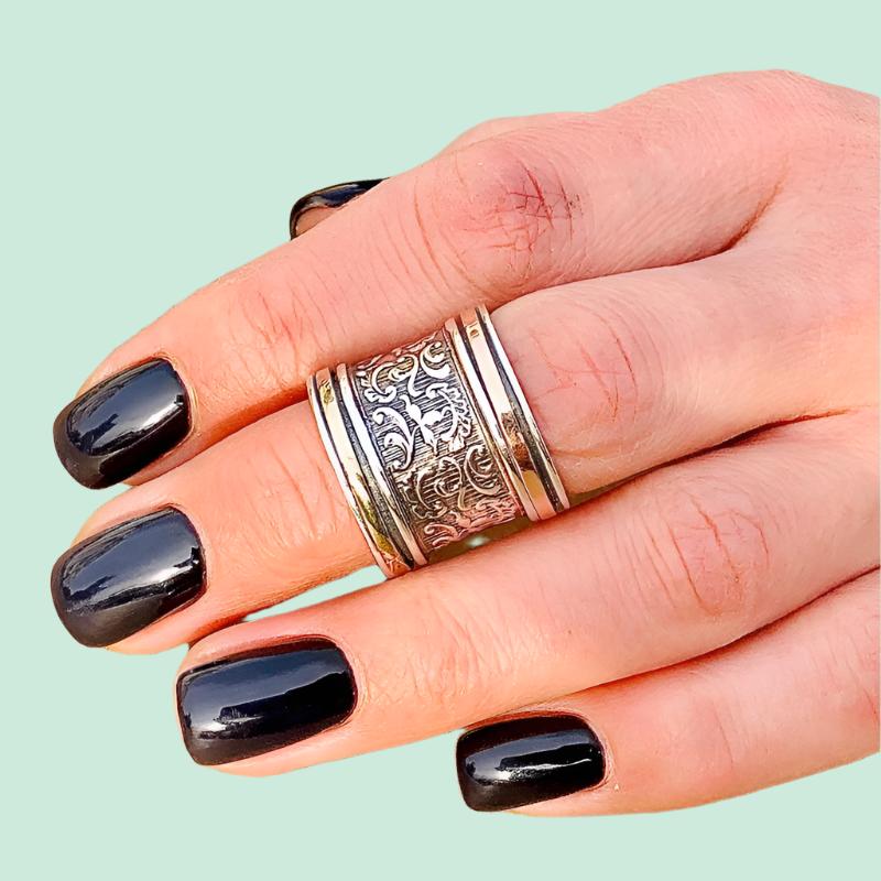 Bluenoemi Jewelry Spinner Rings Flowers romantic Israeli  fidget ring - meditation ring.