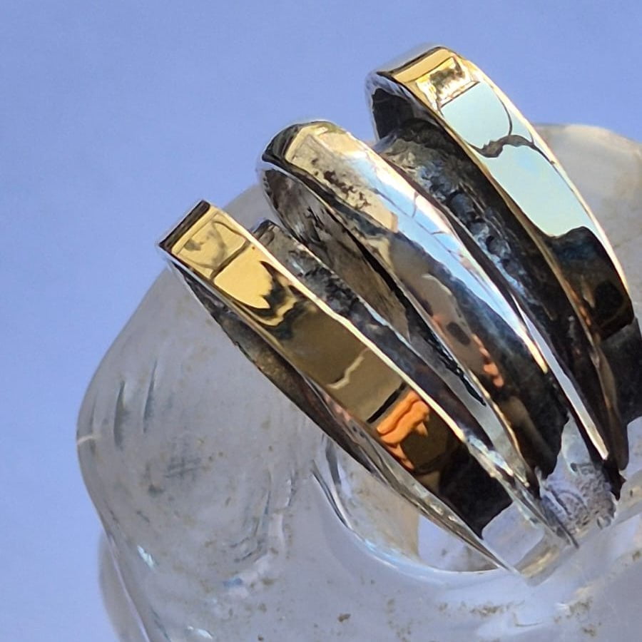Bluenoemi Jewelry Unisex Designer Spinner ring Silver & 9KT.  Yellow Gold Unique rings