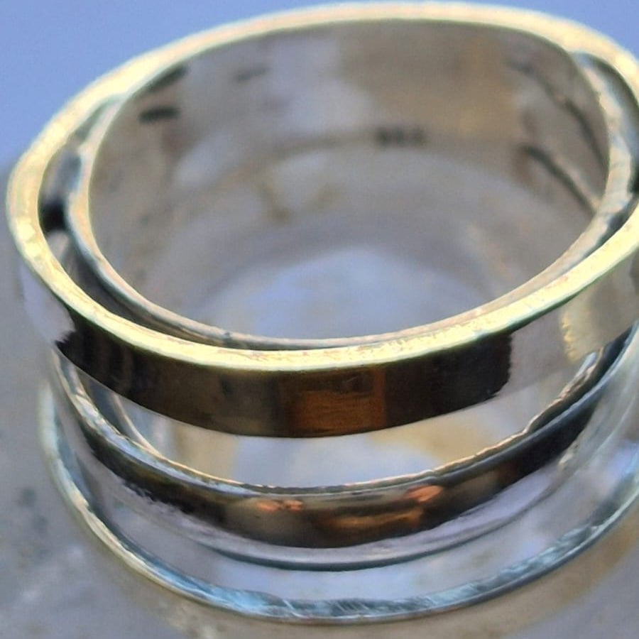 Bluenoemi Jewelry Unisex Designer Spinner ring Silver & 9KT.  Yellow Gold Unique rings
