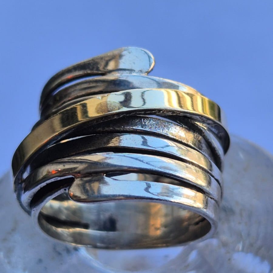 Bluenoemi Jewelry Unisex Spinner ring Silver & 9KT. Gold Unique design