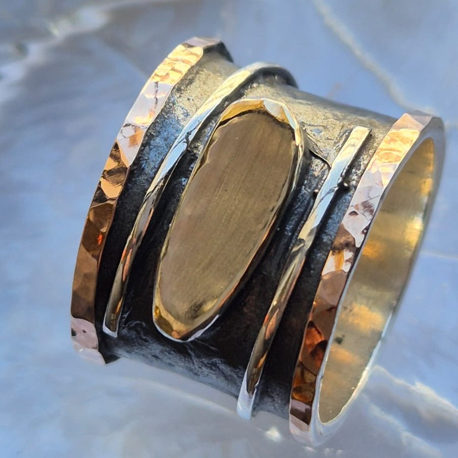 Bluenoemi Jewelry Unisex Spinner ring Silver & 9KT. Rose & Yellow Gold Unique design