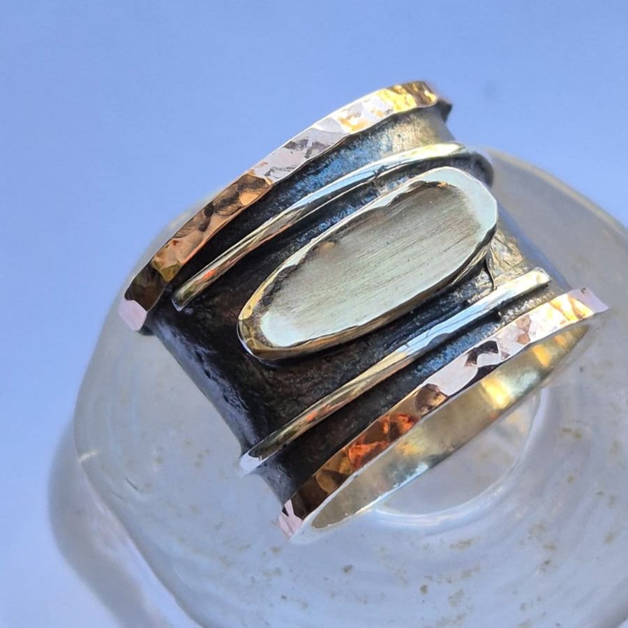 Bluenoemi Jewelry Unisex Spinner ring Silver & 9KT. Rose & Yellow Gold Unique design