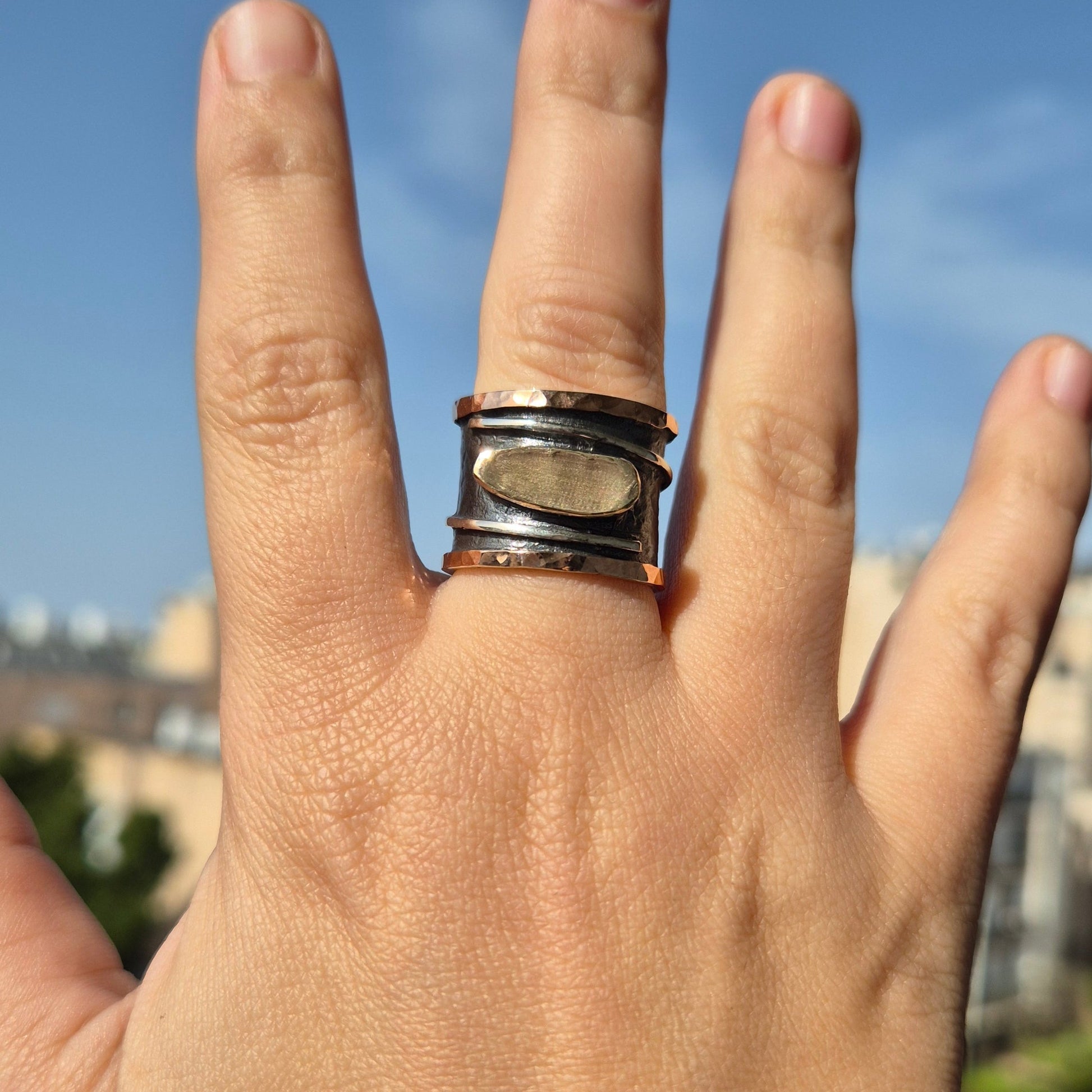 Bluenoemi Jewelry Unisex Spinner ring Silver & 9KT. Rose & Yellow Gold Unique design