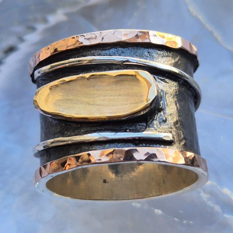 Bluenoemi Jewelry Unisex Spinner ring Silver & 9KT. Rose & Yellow Gold Unique design