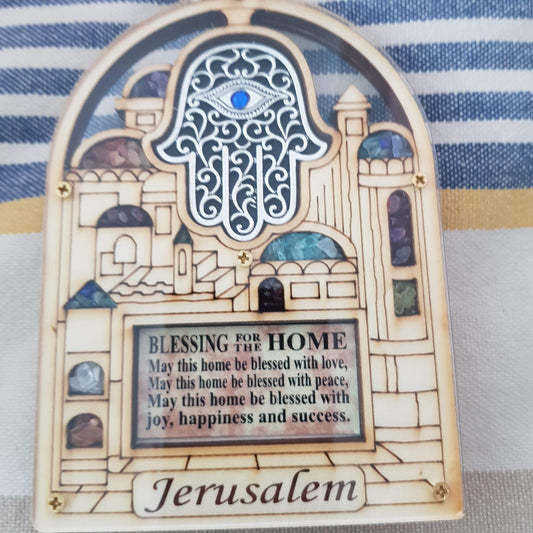 Bluenoemi Jewelry wall decor Jerusalem Hamsa for home. Blue eye Hamsa Home Blessing Israeli Jewish Gift 13cm x 9cm