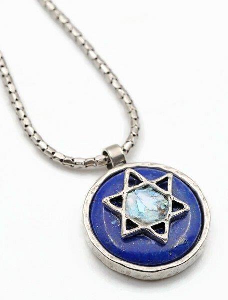 Bluenoemi - My Jewelry Necklaces Lapis Lazuli Star of David Roman Glass Necklace – Sterling Silver Handmade Jewelry from Israel