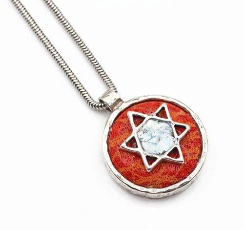 Bluenoemi - My Jewelry Necklaces Red Spong Coral Star of David Roman Glass Necklace – Sterling Silver Handmade Jewelry from Israel