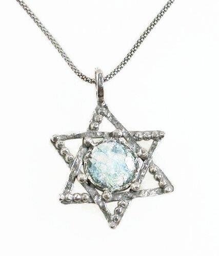 Bluenoemi - My Jewelry Necklaces Star of David sterling silver necklace with Roman Glass