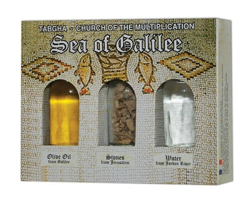 Holy land Gift Pack - TABGHA Jordan River Water , Jerusalem's Stones and Galilee Olive Oil