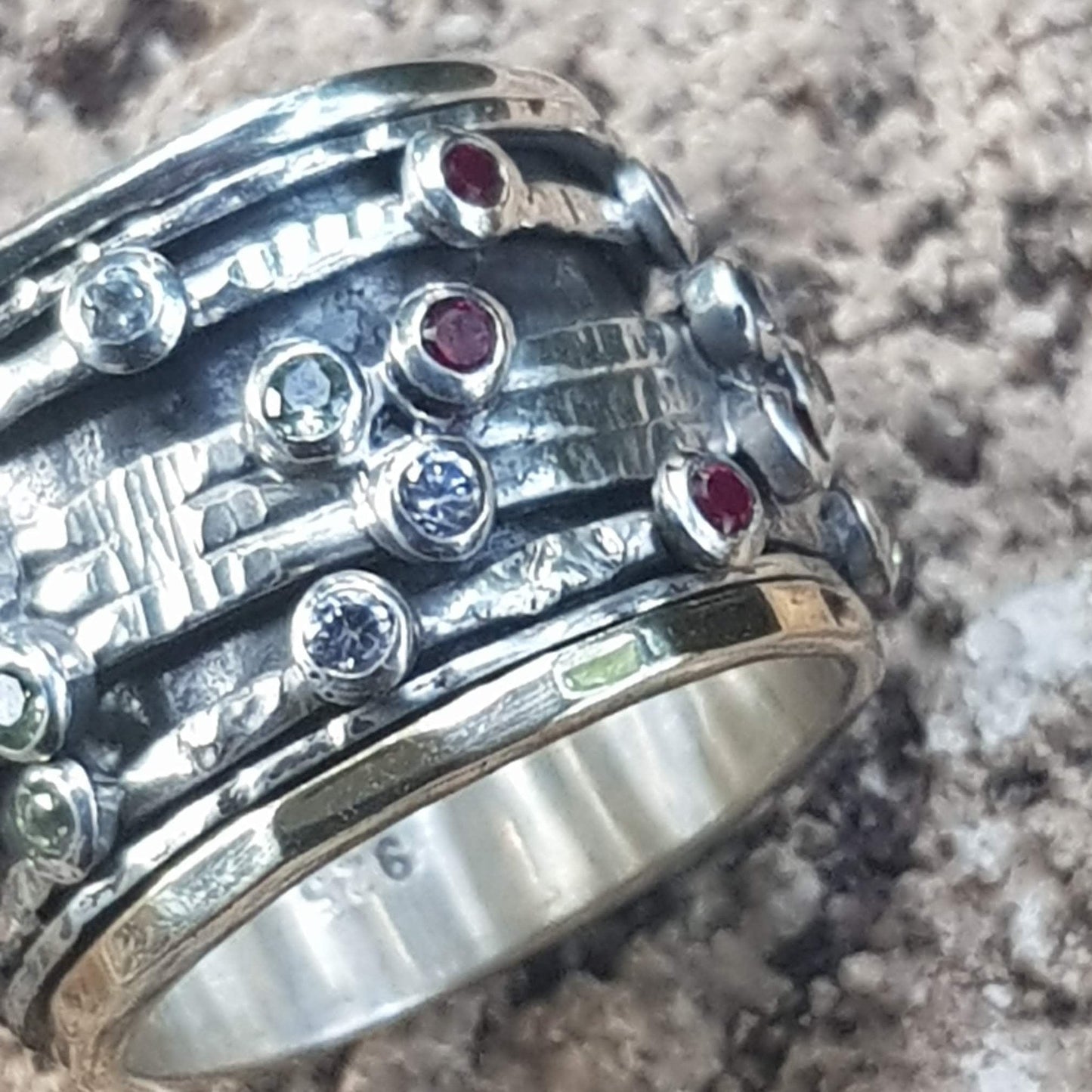 Bluenoemi Rings Israeli Spinner Rings Silver Gold and Tourmalines