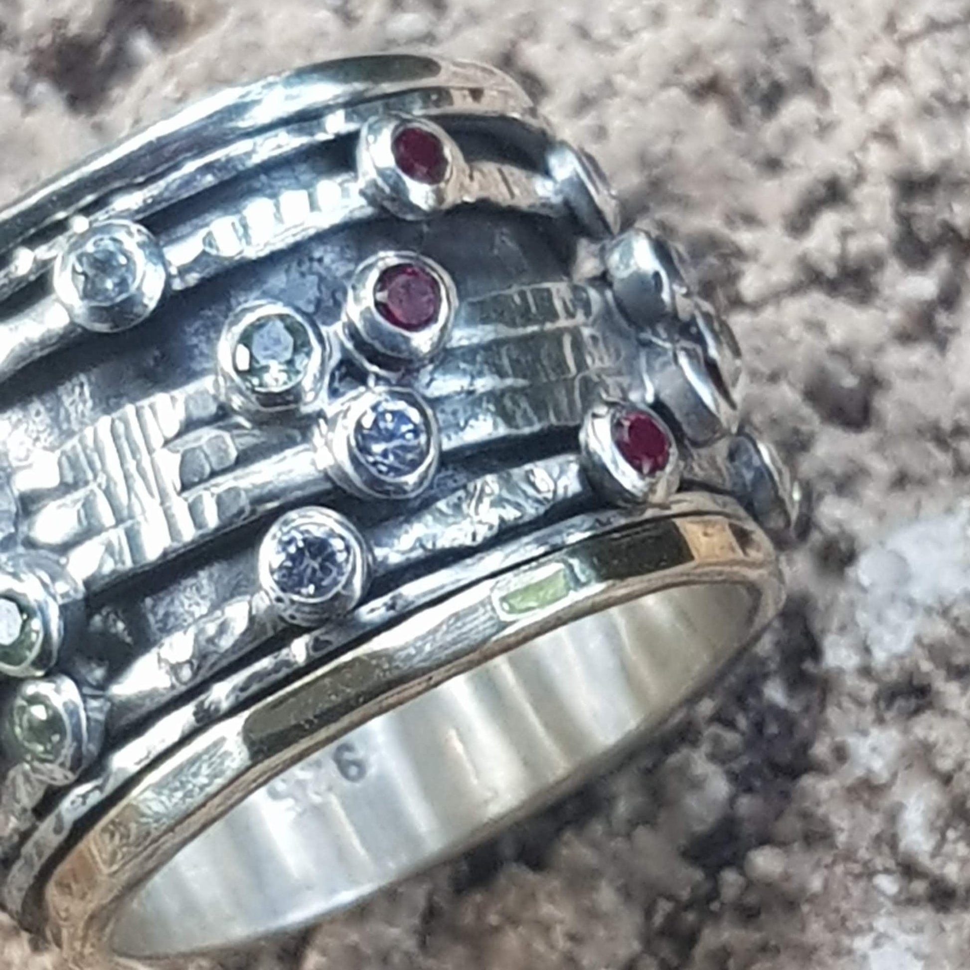 Bluenoemi Rings Israeli Spinner Rings Silver Gold and Tourmalines